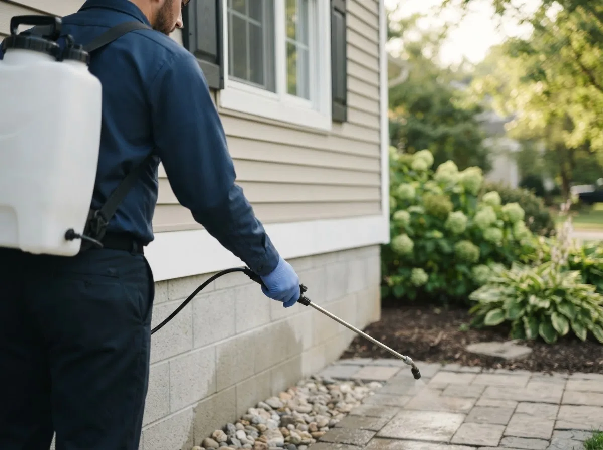 Pest control technician inspecting a home in Stacy, NC